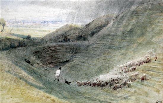 Albert Goodwin (1845-1932) Old Sarum 6.25 x 10in.